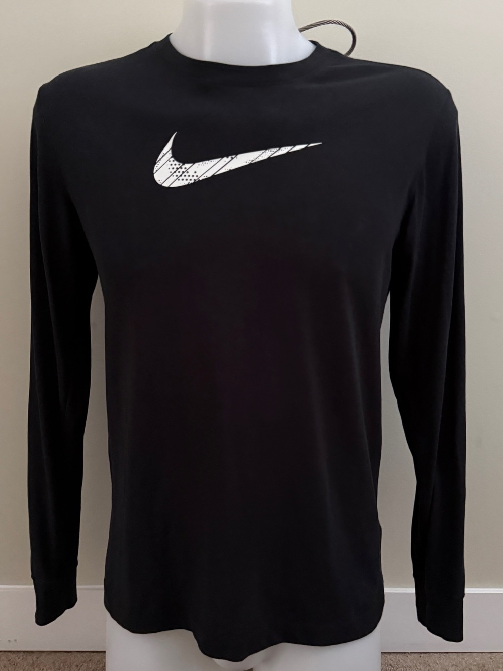 Nike Black Long Sleeve Crew with White Swoosh